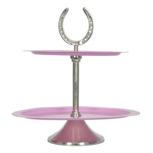 Support à gâteau à 2 niveaux en forme de fer à cheval argenté, rose, ovale, avec plateaux et coupelles pour pâtisseries et cupcakes, idéal pour les fêtes d'anniversaire - Product Image 3
