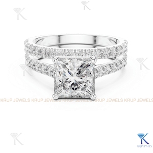 KRUP JEWELS Ensemble de mariage et de fiançailles personnalisé avec diamant CVD de laboratoire taille princesse, serti pavé, plaqué or 18 carats, certifié IGI - Product Image 2