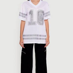 Maillot de football américain rose en maille de haute qualité, unisexe, respirant, avec strass personnalisés, vêtements de sport, fournisseur en gros - Product Image 4