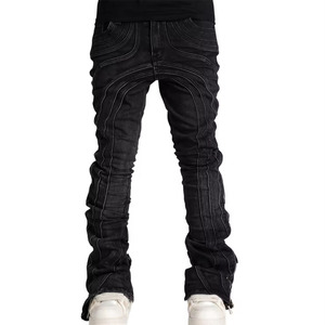 Jeans de Mezclilla Negros para Hombre, Corte Slim Fit, Estilo Moto, con Detalles de Cremallera, Tela de Algodón Lavado a la Arena, Cintura Media, para Otoño - Product Image 3