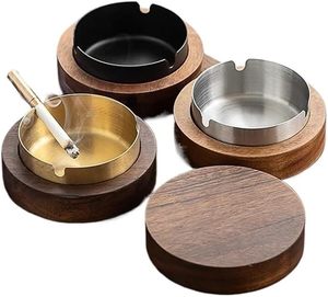 Cenicero Portátil Clásico de Madera de Nogal con Tapa, Diseño a Prueba de Viento, Revestimiento de Acero Inoxidable, Uso Interior/Exterior, Estilo Americano - Product Image 4