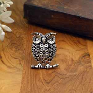 Bague réglable vintage en forme de hibou – Bague en métal argenté antique, bijoux de mode pour femmes et hommes - Product Image 1