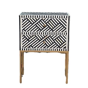 Designer Resin Bone Inlay Nightstand With 3 Drawer Handmade Floral <b>Bedside</b> Cabinet with <b>Gold</b> Metal Base Luxury Bedroom Furniture - Product Image 6