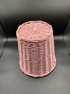 Pink Rattan Storage Basket Round Open Top Decorative Indoor Household Woven Bucket Wastes <b>Bin</b> For Home Kitchen And Bathroom Use - Product Image 6