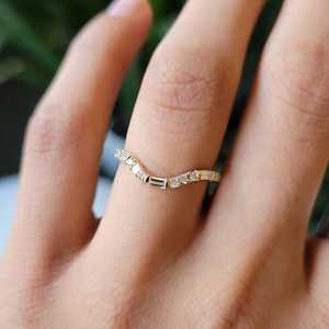 Diamond Stackable <b>Rings</b> Bar Prong Set Curved Wedding Bands Custom 14K Solid Gold 0.48ct VS+ Lab Grown Wholesale - Product Image 2