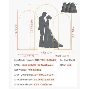 Set di 3 Supporti ad Arco in Metallo Dorato con Struttura Stabile e Facile Montaggio, 7.2/6.6/6ft, per Feste, Matrimoni e Fotografia di Nascita - Product Image 6