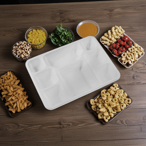 Heavy Duty Disposable Meal <b>Tray</b> for Saucy Foods and Combo Food Packaging 8 Compartment Meal Plates Bagasse Party <b>Snack</b> Plates - Product Image 5