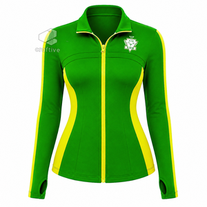 Chi Eta Phi Women's <b>Green</b> Workout <b>Set</b> With Yellow Contrast Side Panels Full Zip Jacket High Waist Leggings Activewear <b>Set</b> - Product Image 2
