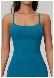 Ensemble de yoga 2 pièces pour femme, couleur turquoise unie, bretelles spaghetti, taille haute, jambes évasées, sans couture, longueur intégrale, respirant, en Spandex/Nylon - Product Image 4