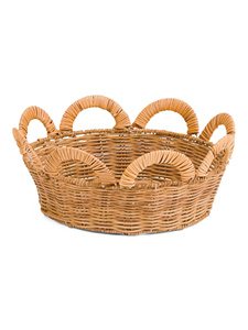 Round Scalloped Wicker Fruit Bowl - Natural Rattan <b>Decorative</b> Bowl Tray for <b>Kitchen</b> and Dining Room - Product Image 2