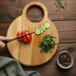 Planche à découper ronde en bois naturel, extrêmement durable, compacte et élégante, légère et de haute qualité - Product Image 4