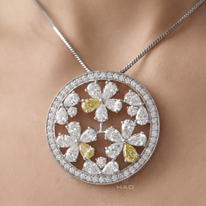 Colgante floral de diamante cultivado en laboratorio, collar con halo de flores de diamantes blancos y amarillos, elegante joyería fina para mujer, regalo. - Product Image 6