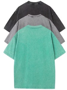 Camiseta para Hombre con Lavado Ácido, Estilo Vintage, 100% Algodón, Ecológica, Transpirable, Ligera, 280g, Teñido Liso, Verde, Gris, Negro - Product Image 2