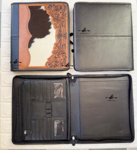 High Quality Hand Tooled Zipper Lock Business Portfolio Binder Manufacture Cowhide leather Document <b>Folder</b> With <b>Card</b> Holder - Product Image 6