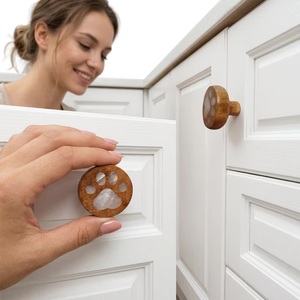 Boutons de meuble réglables en bois avec empreinte de patte et incrustation en résine, design moderne pour la maison, le bureau, les armoires et les meubles d'entrepôt - Product Image 3