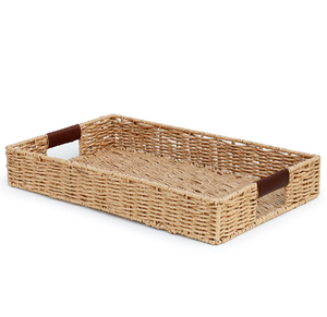 Plateau rond en rotin tressé à la main, grand format, simple et élégant, avec poignées, style bohème, pour la décoration moderne de la maison - Product Image 4