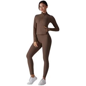 Ropa Deportiva al por Mayor, Leggings Deportivos Elásticos sin Costuras para Mujer, Chaqueta Deportiva con Cierre para Mujer, Conjuntos de Yoga de Dos Piezas - Product Image 6