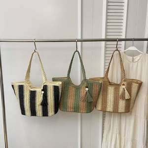 New Fashion Spring/Summer <b>Straw</b> Cross Striped Women's <b>Bag</b> Vacation Style Outdoor Shopping Single Strap <b>Crossbody</b> Shoulder <b>Bag</b> - Product Image 1