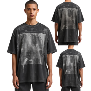 Hot Sale Premium Men's Charcoal Acid Wash Oversized Graphic T Shirt Heavy Cotton Drop Shoulder Fashion Streetwear - Product Image 2