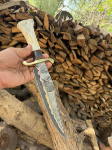 2026 New Brand Copper Damascus Hand Forged Ambidextrous High Hardness Bowie Hunting <b>Knife</b> | 10" Blade W/<b>Bone</b> Wood <b>Handle</b> | Brass - Product Image 2