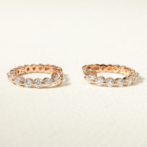 Elegantes Pendientes de Aro con Diamantes, Oro Rosa Sólido de 14K, Aros Minimalistas con Diamantes, Delicados, para Uso Diario, Regalo de Aniversario o Boda - Product Image 2