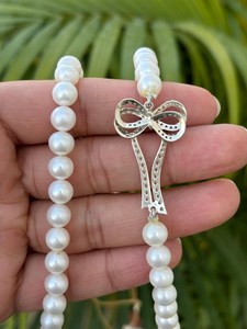 Natural Freshwater <b>Pearl</b> <b>Necklace</b> with Bow Clasp 925 <b>Sterling</b> <b>Silver</b> Fine Jewelry OEM ODM Wholesale Supplier - Product Image 4