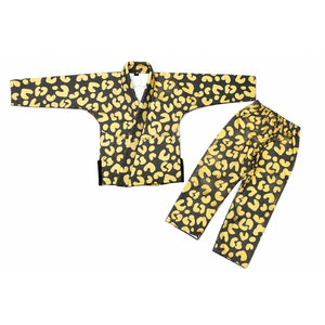 Ensemble Kimono BJJ Unisexe Adulte en Polyester/Coton Noir Imprimé Léopard Haute Qualité Coupe Personnalisée Vêtements d'Arts Martiaux BJJ Front - Product Image 1