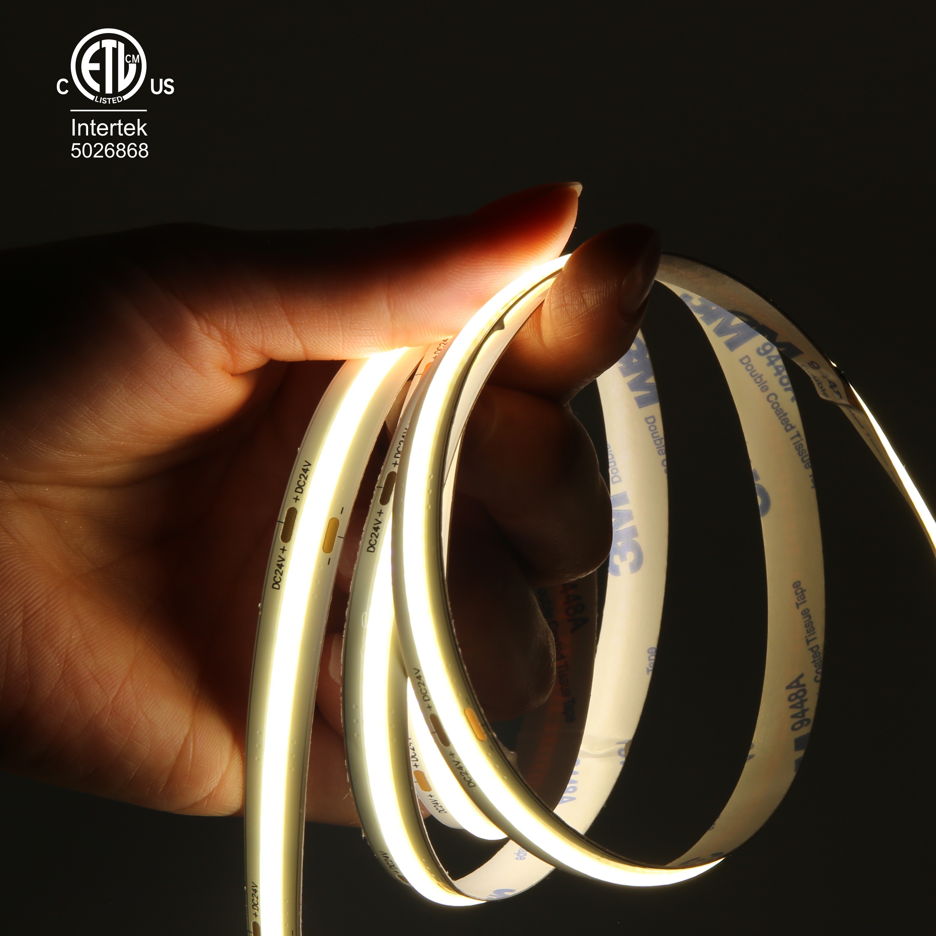 Raymates UL Certified COB LED Strip Light 512Leds/m 10MM Cuttable 14W/M DC24V 4000K COB Flex LED Strips