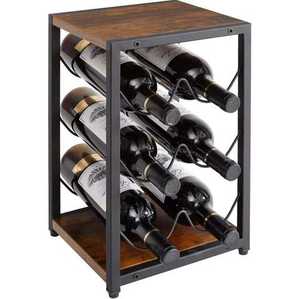 Estante para botellas de vino de metal para bares en casa, pubs, uso decorativo, soporte para botellas de vino con parte superior e inferior de madera. - Product Image 1