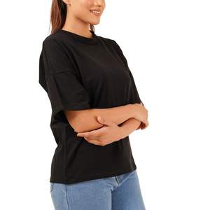 Camiseta Oversize Lisa de Algodón y Poliéster con Logo Personalizado al por Mayor para Mujer, Cuello Redondo, Holgada, Casual, para Marca Privada - Product Image 5