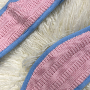 Blue and Pink Trim Knit <b>Headband</b> and Face Mask Set Soft Stretch Winter Ear Warmer Matching Fashion Accessories Comfortable - Product Image 6