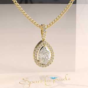Octagon Cut Geometric Moissanite Pendant 14K Gold Certified 1CT Halo Pendant Necklace - Product Image 3