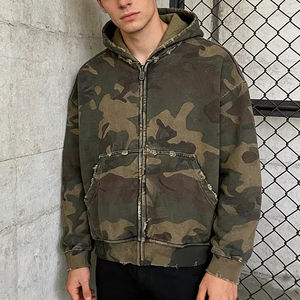 Sudaderas con Capucha de Camuflaje con Cierre Completo para Hombre, Sudaderas Casuales para Correr, Sudaderas Unisex de Algodón Francés con Capucha de Camuflaje para Mujer, Estilo Hip Hop - Product Image 2