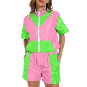 Casual 2 Piece Set 100% Nylon Short Crop Zipper <b>Jacket</b> Custom Windbreaker Shorts Breathable - Product Image 6