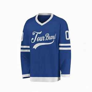 Maillot de hockey sur glace personnalisé pour adultes unisexe |   Uniforme d'équipe 100% polyester |   Séchage rapide, respirant |   Manches longues col en V |   Transfert de chaleur - Product Image 1