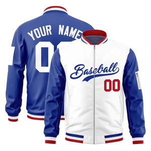 Veste de sport d'hiver personnalisée blanche et bleue royale pour homme, style universitaire, bicolore, type Letterman - Product Image 3