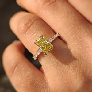 เพชรเหลืองสวยงามเปล่งประกาย ทรงเพฟเซ็ตติ้ง ทอง 14K/18K  เครื่องประดับทันสมัยสำหรับงานหมั้น งานแต่งงาน ของขวัญวันครบรอบ - Product Image 5