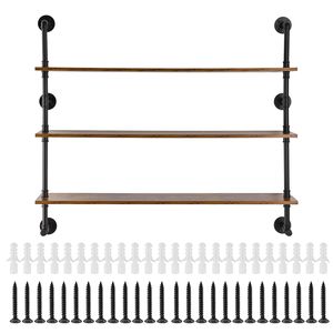 Mensola Galleggiante Industriale Rustica in Legno a 3 Livelli 48x9.84in con Staffa per Libreria e Esposizione - Fai da Te - Product Image 1