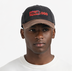 Custom Distressed Black Brown Dad <b>Cap</b> Embroidered <b>Vintage</b> Ripped Washed Cotton Baseball <b>Cap</b> Adjustable Retro Hat - Product Image 2