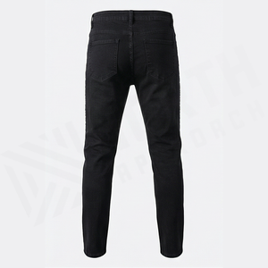 Jean en denim noir slim à taille haute pour homme avec motif à pois pailletés, style décontracté d'automne, coupe droite, en coton - Product Image 2