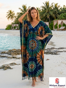 Vestido Kaftan Personalizado para Mujer con Estampado Tie Dye, Corte Holgado, para Playa o Resort, Fabricante y Proveedor OEM ODM - Product Image 2