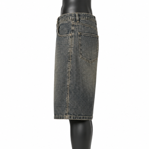Pantalones Cortos de Mezclilla Azul Oscuro Lavados Estilo Vintage para Hombre, Corte Holgado, Fabricante OEM ODM, Venta al Por Mayor - Product Image 4