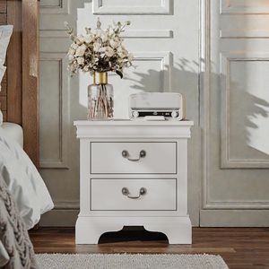 Comodino Classico in Legno 56x41x58 cm Bianco - Arredamento Elegante e di Stile - Product Image 1