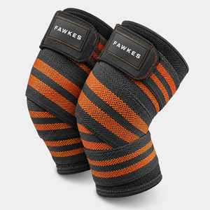 Genouillère de sport Fawkes rayée noir-orange, élastique, unisexe, soutien, compression, respirante, motif personnalisé - Product Image 1
