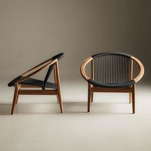 Sillón Moderno Minimalista de Madera de Teca Maciza con Tejido de Cuerda Negra, Estilo Escandinavo, para Sala de Estar y Hotel - Product Image 1