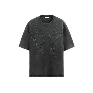 เสื้อยืดโอเวอร์ไซส์ผู้ชาย แขนสั้น พิมพ์ลาย สีดำ คอกลม ผ้าถัก 100% คอตตอน ระบายอากาศได้ดี ล้างสีแบบแอซิด ลายพิมพ์ด้านหน้า - Product Image 1