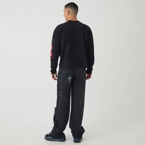 Jeans Rotos con Pedrería Chrome Hearts para Hombre, Calidad Premium, Estilo Hip Hop, Pantalones de Mezclilla Negros Desgastados para Hombre - Product Image 2