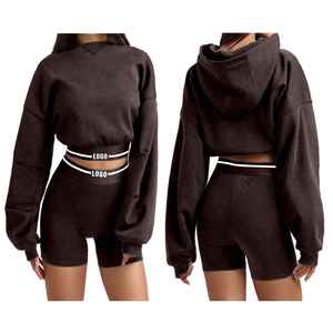 ชุดเซ็ตเสื้อฮู้ดดี้และกางเกงขาสั้นสองชิ้นสำหรับผู้หญิง ดีไซน์ใหม่ล่าสุดปี 2026 สไตล์วินเทจล้างสี ทันสมัย เหมาะสำหรับใส่หน้าร้อน - Product Image 3
