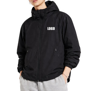 Veste coupe-vent pour homme de qualité supérieure, noire, pour l'extérieur, résistante au vent, à capuche, en polyester léger, vêtement décontracté avec poignets ajustables - Product Image 1