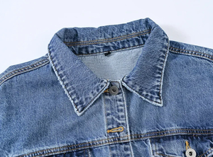 Custom Women's <b>Cropped</b> <b>Denim</b> <b>Jacket</b> Women's Blue Short <b>Denim</b> <b>Jacket</b> Black Lapel Long Sleeve Casual Autumn Winter Button Washed - Product Image 5